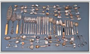 Large Bag Of Silver Plated Cutlery And Souvenir Spoons