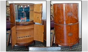 Burr Walnut Domed Shape Cocktail Cabinet, of very good quality and made in the 1950's. Complete With