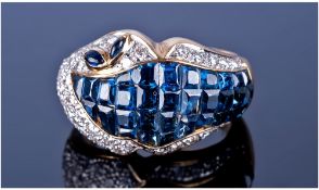 18ct Gold Diamond & Sapphire Cluster Ring, Modelled In The Form Of A Snakes Head, Pave Set With