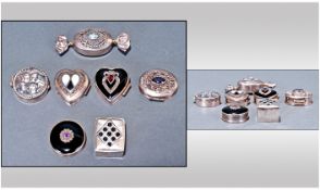 A Good Collection of Quality Silver Stone set Hinged Pill Boxes ( 7 ) In Total. Various Sizes and