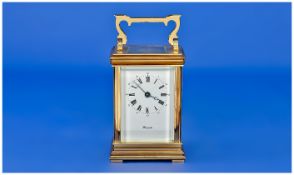 English Modern Good Quality Brass Carriage Clock. Worcester marked to dial. 8 day movement.