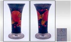 Moorcroft Tudric / Pewter Based Vase ' Pomegranate ' Design on Blue Ground. Num.01310. Stands 6.5