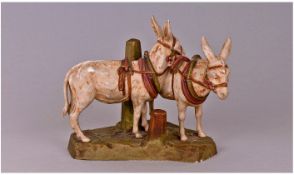Royal Dux Figure 'Two Mules'. Circa 1910. Pink triangle to base. Height 6 inches, width 7 inches.