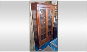 Reproduction Walnut Glazed Front Standing Bookcase With Column Sides And Astral Glazed Front. Height