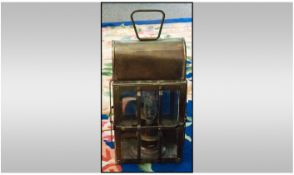Electric Lamp In The Form Of A Old Brass Oil Lantern. 13 inches in height.