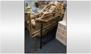 Victorian Style Double Brass Headboard with shaped top rail, terminating with round knobs to the