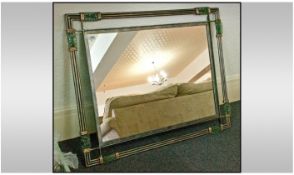 Contemporary Iron Panel Mirror with green glass Jewel effect decoration. 41 by 33 inches.