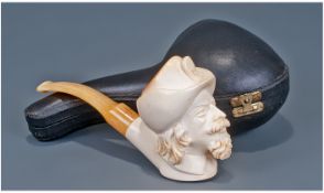 Modern Turkish Meerschaum Pipe, Carved Headed Bowl. Complete With Box.