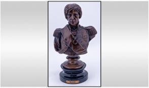 A 20th Century Bronze Bust of Nelson, Raise on an Ebony Style Circular Stepped Base. Stands 14.25