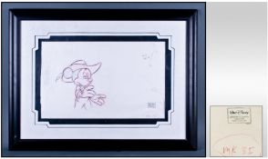 Walt Disney Primary Sketch of ' Mickey Mouse ' For a Cartoon Media. Pencil & Crayon. Mounted and