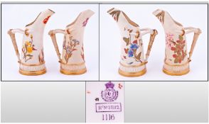 Royal Worcester Pair of Blush Ivory Tusk Vases/Jugs. c.1880. Each 6 Inches High, Good Condition to