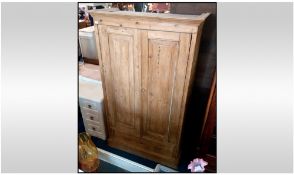 Antique Pine Single Wardrobe, two cupboards above a single long drawer. 73 inches high and 44 by