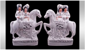 Staffordshire 19th Century Pair Of Figures 'Going To Market' And 'Returning Home'. Circa 1850's.