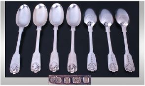 Elkington & Co. A Silver Set of Seven Matching Deserts Spoons. Hallmark BIRMINGHAM 1908. 18ozs 3