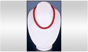 Cornelian Bead Necklace, Length 16 Inches, Diameter Of Beads 10mm