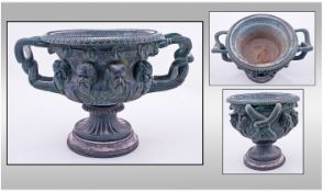 An Impressive 20th Century Two Handled Cast Metal Garden Urn, In The Classical Design. Height 7