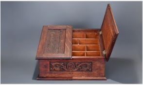 Art Nouveau Style Carved Oak Envelope Letter Rack with fitted compartment interior on two  hinged