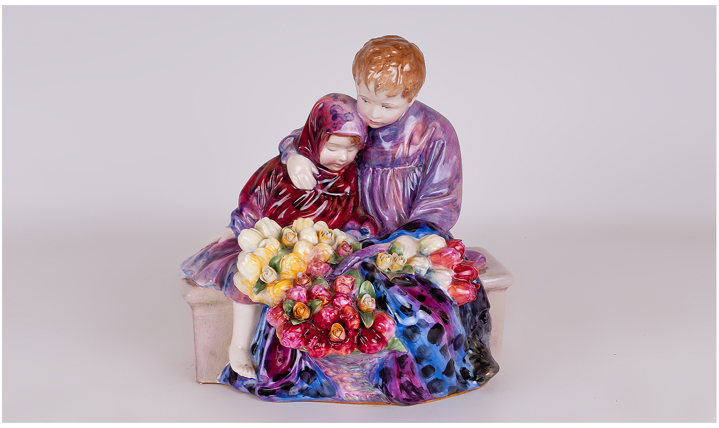 Royal Doulton Early Figure 'Flower Sellers Children'. HN 1342. Designer L. Harradine. 8 inches high.