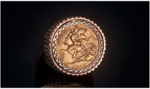 22ct Gold Half Sovereign Ring, The Edward VII Half Sovereign, Date 1910. Set In a 9ct Gold Shank,