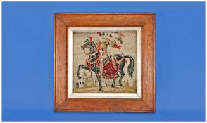 Small Petit Point Needlework Panel, in medium oak frame; the panel showing a gentleman in 16th/early