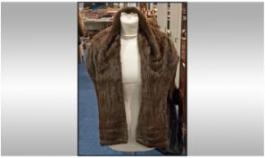 Dark Red Brown Russian Ermine Stole, shallow back, shaped to the front of the shoulders to create