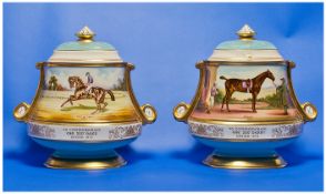 Aynsley Fine Art Collection Pair of Hand Painted Horseracing Cover Vases, each Limited Edition 38/