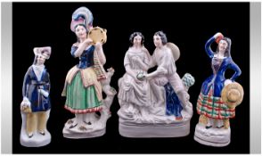 Staffordshire 19th Century Figures, 4 In Total. All circa 1850's. Various sizes and subjects.