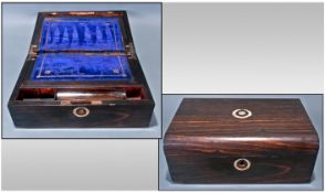 Victorian Ladies Rosewood Writing Slope, inlaid with mother of pearl, with fitted interior.