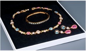 Swarovski Multi-Coloured Crystal Necklace, with Matching Earrings and Bracelet. Boxed and Mint