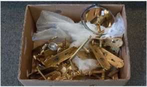 Box Containing A Collection Of Brass Door Handles. Approximately 20. Together with chrome