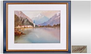 John Shapland (1929) Lived Exeter Watercolour, entitled verso `Lake Lucerne, Switzerland` signed