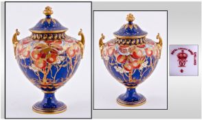 Royal Crown Derby Two Handled Lidded Bowl date 1903. 1247 7292 to base. 8 inches in height. Crack