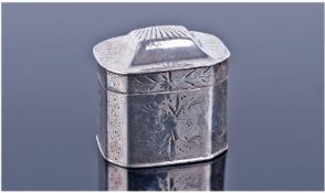 A Victorian Fine Small Silver Hinged Lidded Pill Box In The Form Of A Tea Caddy. With imported