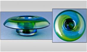 Small Stevens and Williams/Royal Brierley Mushroom Shaped Blue & Green Rainbow Glass Posy Bowl. 1.