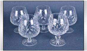 Waterford Fine Cut Crystal Set Of Seven Lismore Brandy Goblets. Each 5 inches high. All pieces in