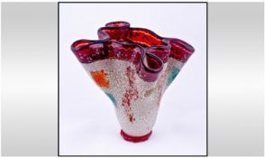 Murano - Impressive Early 1960`s Handkerchief Vase, Probably Toso Brothers. Stands 9.25 Inches