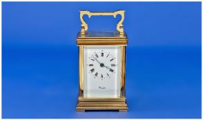 English Modern Good Quality Brass Carriage Clock. Worcester marked to dial. 8 day movement. Visible