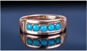 Victorian 15ct Gold Turquoise Ring, Closed Back Setting Mounted With Five Polished Turquoise