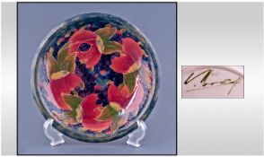 William Moorcroft Signed Shallow Footed Bowl. Circa 1920`s. `Pomegranate and berries`. Diameter 9
