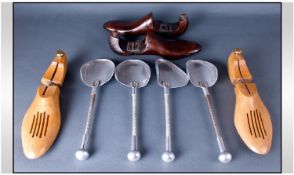 Two Pairs Of Wooden Shoe Lasts, one pair stamped Lloyd & Haig, with four alloy shoe stretchers.