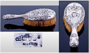 Edwardian Silver And Embossed Matched 3 Piece Brush Set. Hallmark Birmingham 1907. Decorated with