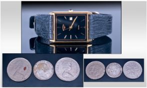 Gents Rotary Boxed Wristwatch, Together With Two Commemorative Coins + 1 Other.