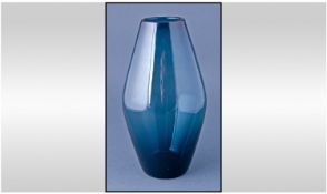 Whitefriars Midnight Blue, Soda Glass Vase, pontil to base, designed by Geoffrey Baxter, pattern