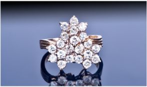 18ct Gold Diamond Cluster Ring. Set with three clusters of round modern brilliant cut diamonds.