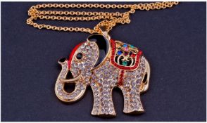 Enamel And Crystal Elephant Pendant, the main body covered with white Austrian crystals, the ear