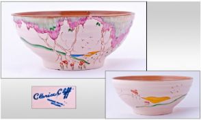 Clarice Cliff Hand Painted Footed Bowl `Taormina` Design. Date 1935. 3.75 inches high and 8.75