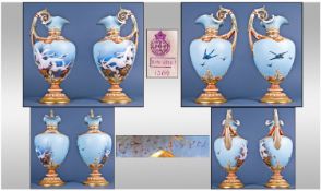 Royal Worcester Charles Baldwyn Signed True Pair Of Impressive And Very Fine Exhibition Urn Shaped