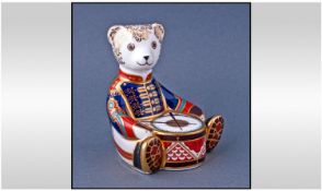 Royal Crown Derby Drummer Bear Paperweight. With stopper and box.