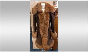 Ladies Fur Suede Fashion Coast, with faux fur cuffs and collar.