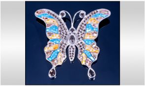 Large Silver Enamelled Butterfly Brooch/Pendant. Stamped 925. 53 x 58mm.